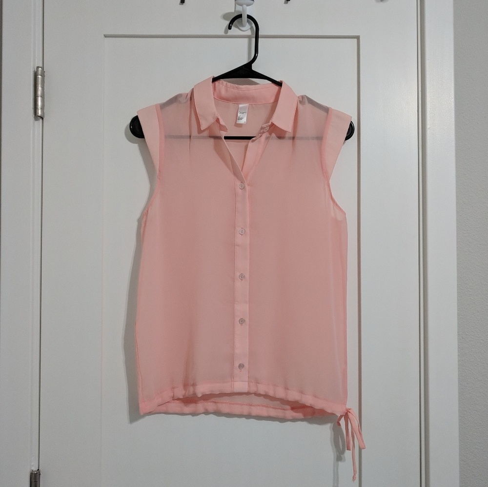 American Apparel Pink Chiffon Sleeveless Button Up